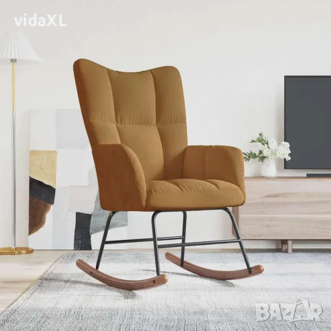 vidaXL Люлеещ стол, кафяв, кадифе, снимка 3 - Столове - 56146956