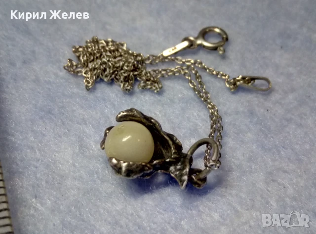 ФИГУРАЛЕН ГОТИК АРТ СРЕБЪРЕН ПЕНДАНТ с НЕЖНА СРЕБЪРНА ВЕРИЖКА МАРКОВО СРЕБРО 925 и ЛУНЕН КАМЪК 40232