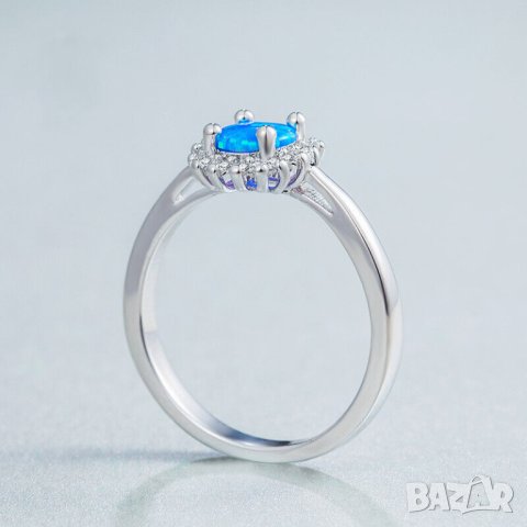 Пръстен със син опал, посребрен