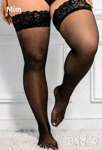 3XL/5XL Бели и черни чорапи с дантела/ ликра / S в червено , снимка 4 - Бельо - 54011733