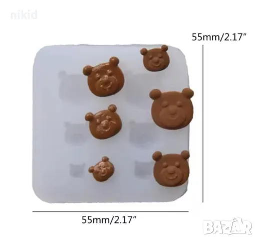 мини глава глави мече силиконов молд форма фондан смола декор декор бижу, снимка 3 - Форми - 50062014