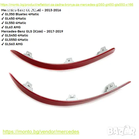 Рефлектори за Задна Броня на Mercedes-Benz GL и GLS (X166) monto.bg, снимка 4 - Аксесоари и консумативи - 28240344