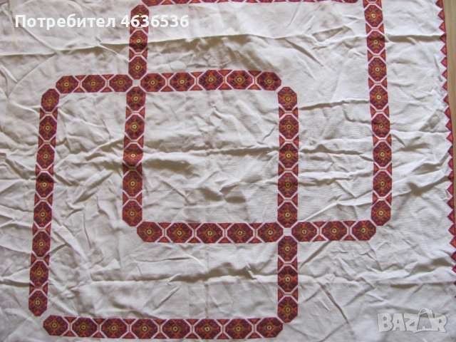 Каре, покривка, ръчна бродерия, шопски мотиви 105х100см., снимка 2 - Антикварни и старинни предмети - 53258462