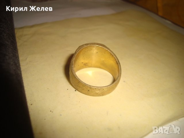 СТАР ПОЗЛАТЕН БРОНЗОВ ПРЪСТЕН ОРНАМЕНТИРАН РЪЧНО МАЙСТОРСКА АРТ ДЕКО ИЗРАБОТКА МАСИВЕН 6814, снимка 4 - Пръстени - 33866872