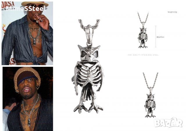 Уникално Колие Owl skeleton стомана S. Steel 316L Ръчна изработка, снимка 2 - Колиета, медальони, синджири - 29333348