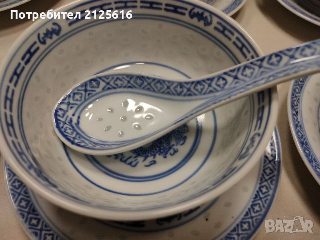 Китайски  купи от оризов порцелан с чинийки и лъжички. 6 броя. , снимка 3 - Сервизи - 38762473