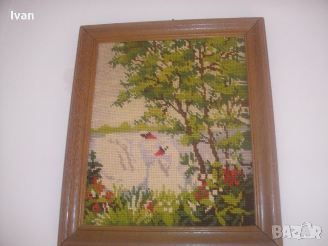Нов DMC Гоблен-Лебеди-Рамкиран-365х310мм-Ръчно Нашиван-Отличен, снимка 2 - Гоблени - 37173046