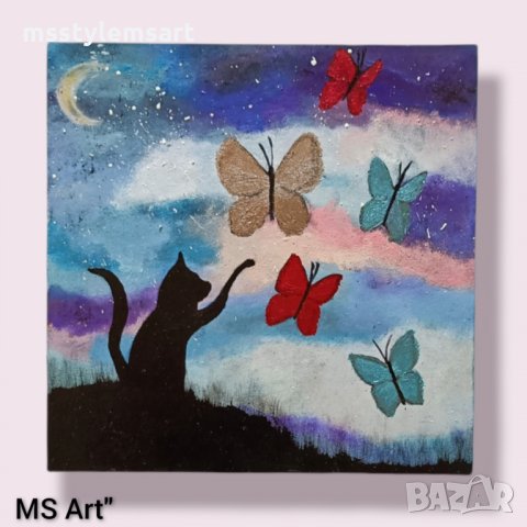 Лов на пеперуди"! Ръчно рисувана картина!, снимка 1 - Картини - 35539204
