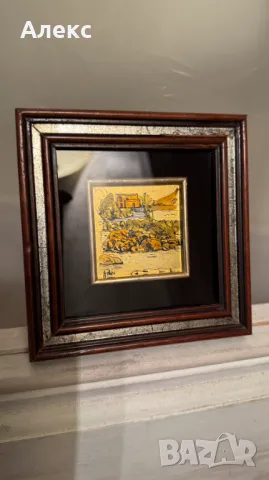 Винтидж малка картина, златно фолио– Италия, подпис., снимка 3 - Картини - 49047560