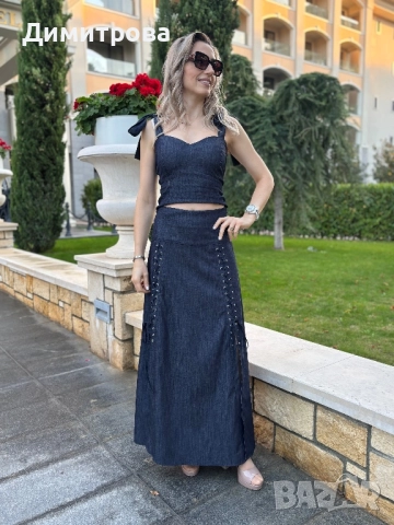 Дънков костюм с дълга пола и бюстие XS-XL, снимка 6 - Костюми - 52443319