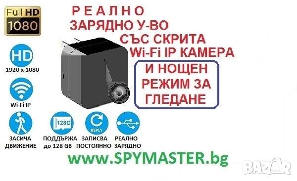 РЕАЛНО ЗАРЯДНО Устройство с Вградена WI-FI IP Камера 