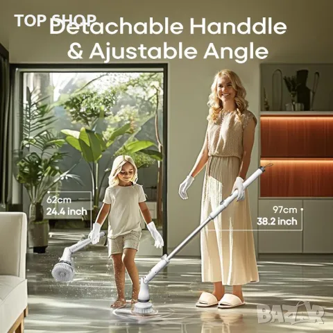 Diivoo Електрическа безжична почистваща четка за домашна употреба, 6 сменяеми глави, 2 скорости, снимка 4 - Мопове, кофи, четки и метли - 49627305