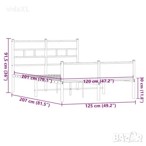 vidaXL Рамка за легло без матрак кафяв дъб 120x200 см инженерно дърво, снимка 9 - Спални и легла - 56147566