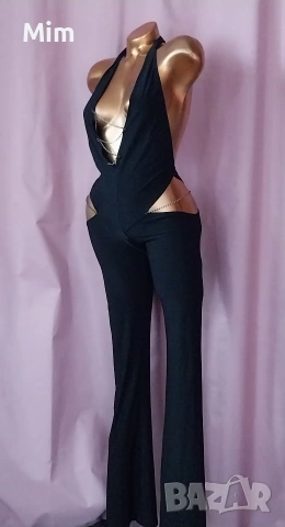  Резервирани S Черен еластичен гащеризон с мъниста , снимка 3 - Гащеризони - 54297835