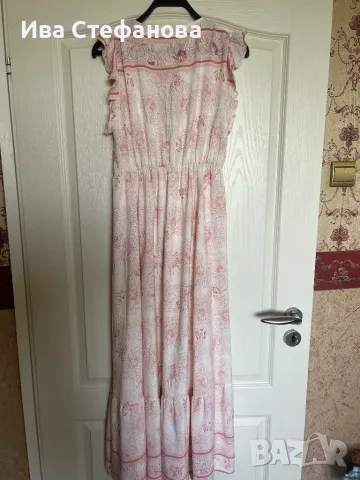 Разкошна дълга  ежедневна елегантна лятна плажна рокля бохо стил 100 % вискоза с акцент пера, снимка 4 - Туники - 50163044