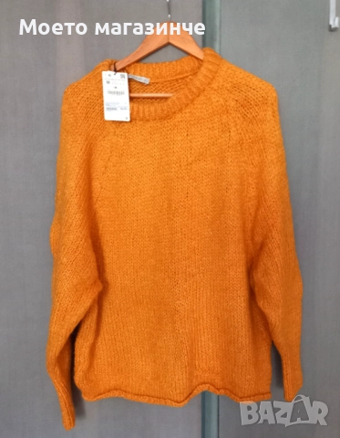 Нов дамски пуловер ZARA, цвят горчица, с етикет (M), снимка 2 - Блузи с дълъг ръкав и пуловери - 52083099
