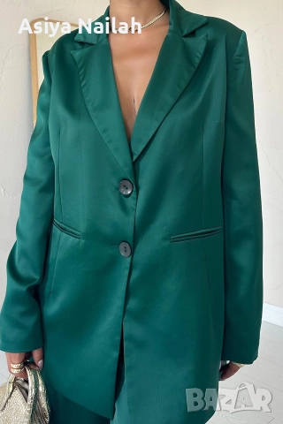 Дамски зелен костюм от две части – сако и панталон с ластик, снимка 4 - Костюми - 52792838