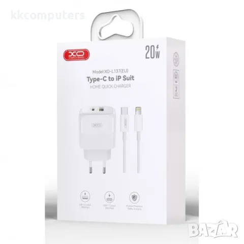 Зарядно/Адаптер 220V / XO-L137 PD 20W, USB 18W / + Type-C - Lightning Кабел / Бял / Баркод : 456412, снимка 2 - Оригинални зарядни - 47730416