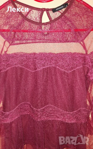 НОВА дантелена, елегантна блузка, цвят бордо. Размер S. 14 лв., снимка 3 - Ризи - 44189942