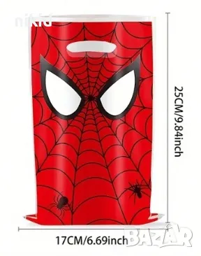 Spiderman Спайдърмен паяжина червени 10 бр торбички за лакомства подарък рожден ден парти, снимка 2 - Други - 47670839