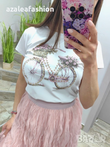 Вталена дамска тениска с колело, снимка 5 - Тениски - 54119940