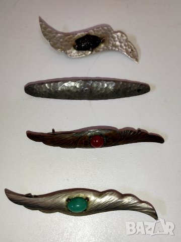 4 старинни брошки Арт Деко метал с полускъпоценни камъни