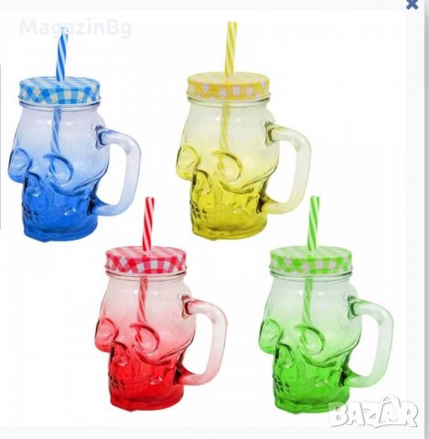 Халба "Череп" с капачка и сламка Чаша , снимка 1