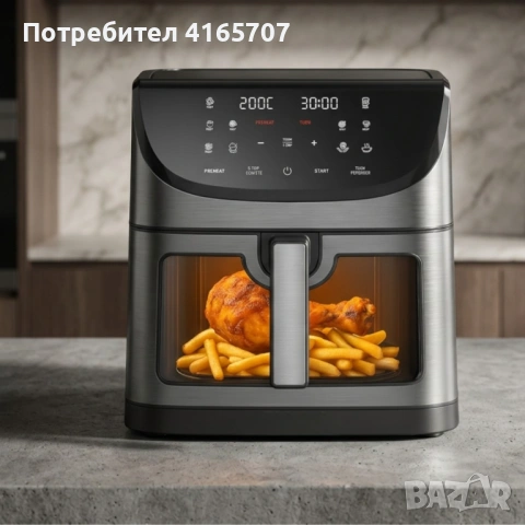 Фритюрник с горещ въздух 8L 1800W с 11 програми, LCD дисплей, таймер и прозорец за наблюдение, снимка 4 - Уреди за готвене на пара - 54347808