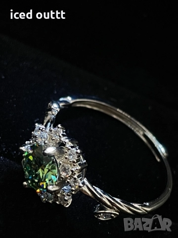 VVS1 Годежен Сребърен Пръстен - Тюркоазен Мойсанит Диамант, снимка 2 - Пръстени - 52583480