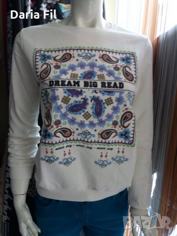 Бяла плътна  памучна блуза с принт мандала, снимка 2 - Блузи с дълъг ръкав и пуловери - 30801010