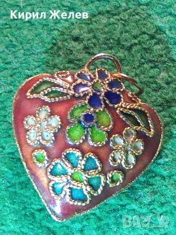 СТАРО ПОЗЛАТЕНО АРТ ДЕКО БРОНЗОВО СЪРЧИЦЕ с КЛЕТЪЧЕН ЕМАЙЛ РЪЧНА РЯДКА ИЗРАБОТКА УНИКАТ 20125