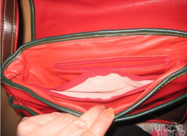 Чанта червена с дълга дръжка, снимка 3 - Чанти - 31962851