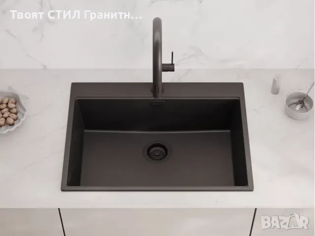 Черна Кухненска Мивка от гранит модел XXL Осло 70 Top 680 x 500 mm