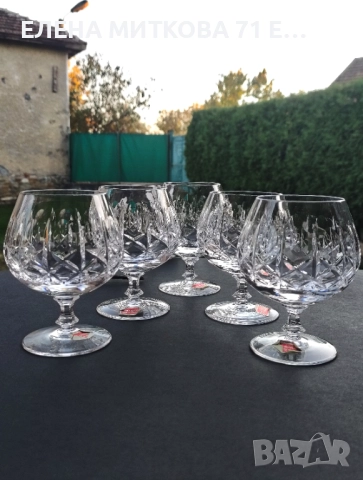 5 бр. тежки кристални чаши за коняк/бренди с красива гравюра, снимка 1