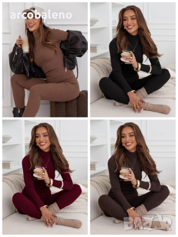 Дамски комплект от оребрена блуза с поло яка и клин от Milly, 4цвята 