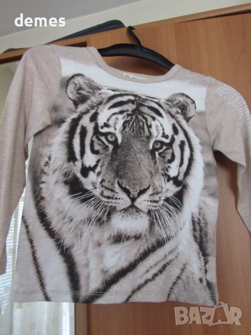 Блуза за момиче Н&М с ефектен тигров принт размер 110/116, нова, снимка 2 - Детски Блузи и туники - 51696017