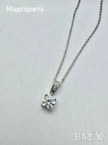 Сребърно колие с мойсанит (диамант) 1 карат, снимка 4 - Колиета, медальони, синджири - 54241140