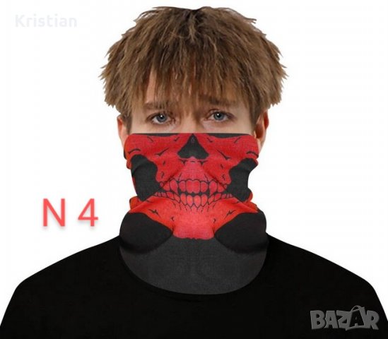 Бандана с червен череп- тип маска- спорт, свободно време хоби, снимка 3 - Спортна екипировка - 31001999