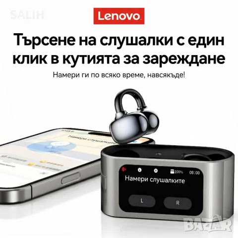 Lenovo RS105 Безжични Слушалки с LCD Тъчскрийн, Bluetooth 6.0, Open-Ear Клипс за Спорт, снимка 4 - Bluetooth слушалки - 55790480