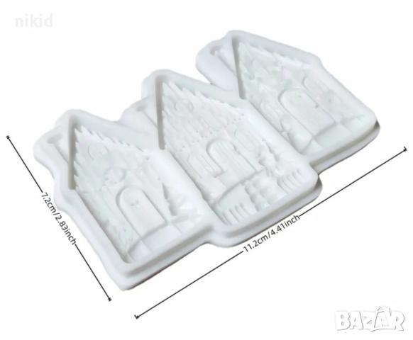 3 зимни къщи къщички къща  силиконов молд форма фондан шоколад декор украса, снимка 4 - Форми - 52619775