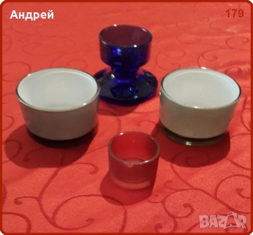 Лот:четири различни свещника от…цветно стъкло