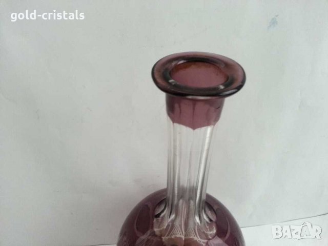 Кристална гарафа и кристални чаши цветен  лилав кристал, снимка 9 - Антикварни и старинни предмети - 31236367