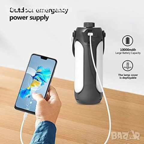 Нова Сгъваема LED лампа с фенер и USB зарядно, 10000mAh батерия, SOS, снимка 4 - Лед осветление - 51577801