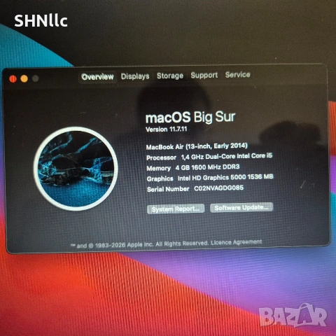 Лаптоп Macbook Air A1466 2014, снимка 5 - Лаптопи за работа - 53885152