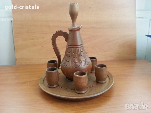 Дървен декоративен сервиз чашки и гарафа , снимка 7 - Антикварни и старинни предмети - 30214713