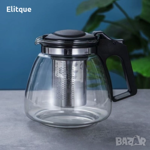 Термоустойчив стъклен чайник със супер здрава и издръжлива дръжка 1100 мл