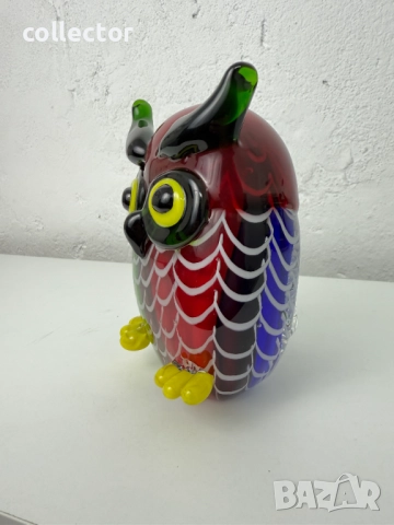 Цветна стъклена фигурка на бухал - Murano. №7631, снимка 3 - Колекции - 52481348