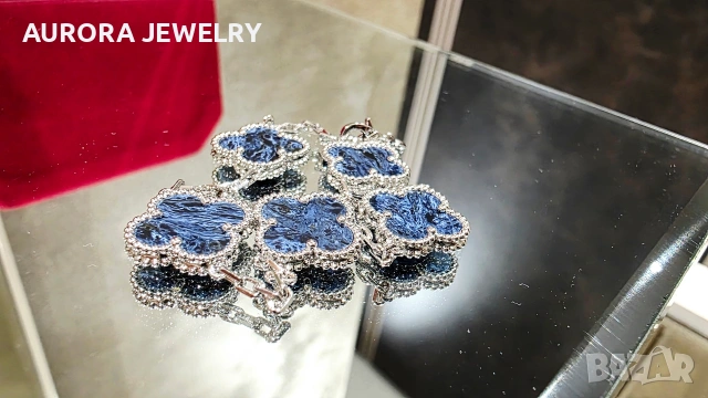 Van Cleef & Arpels VCA 5 Motifs Silver Blue Pietersite Vintage Alhambra Дамска Гривна, снимка 4 - Гривни - 54274675