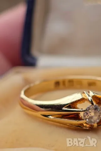 Дамски Златен Пръстен Арт Деко 18к/750 Диамант Old mine cut London 1920г , снимка 4 - Пръстени - 49091580