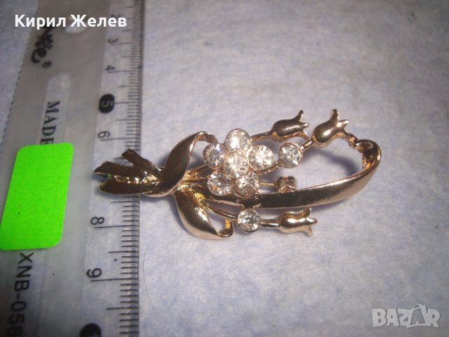 ФИНА КРАСИВА ФЛОРАЛНА ПОЗЛАТЕНА МЕДНА БЕЛ ЕПОК БРОШКА с ФАСЕТИРАНИ ЦИРКОНИ 27899, снимка 6 - Други - 37096928
